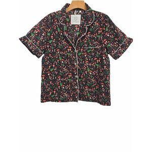 Printfresh Pajama Shirt Small Organic Cotton Black Mushroom Print Short Sleeve
